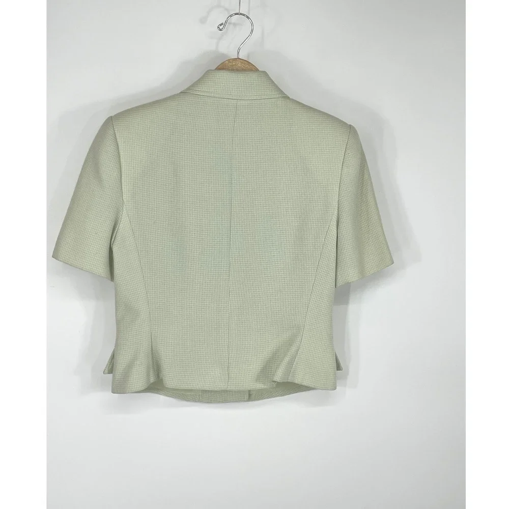 Vintage Kasper for A.S.L. Womens Skirt Suit 8 Sage Green Check Short Sleeve